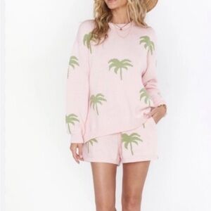 Show Me Your Mumu Pink Palm Tree Knit Sweater Sz XXL CASUAL COTTON DC